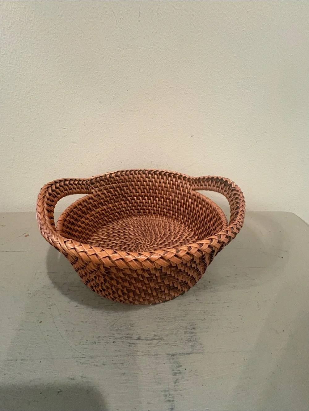 Crate&Barrel 7X3 Artesia Honey Rattan Round Bread/Cracker Basket
